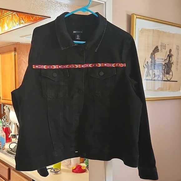 JNY Jones New York Black Denim Jacket - Picture 1 of 8